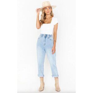 SHOW ME YOUR MUMU Emilia Elastic Waist Mom Jeans Blue Womens Size Medium